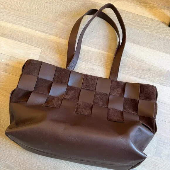 Madewell Basketweave Tote in Leather and Suede Chocolate Brown - Picture 5 of 7